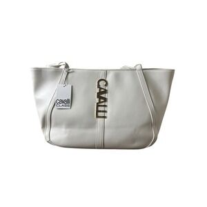Cavalli NWT Tote Bag Class Sandra Shopper White Asparagus Gold Logo MSRP 118